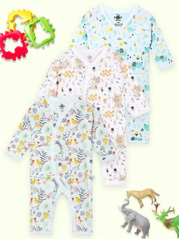 The Mom Store - Puppy-Sparrow-Bear in the Garden Infant Multi-Color Bodysuits (Pack of 3)