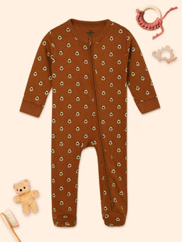 The Mom Store - Beary Best Infant Zipper Brown Bodysuit