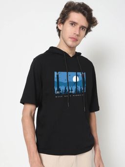 Bewakoof - Men's Black More Memories Graphic Printed Oversized Hoodie T-shirt