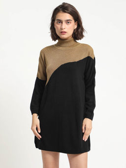 RAREISM - Womens Knee Length Regular Fit High Neck Sweater Dress