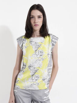 RAREISM - Womens Floral Print Boat Neck Top