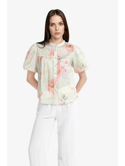 RAREISM - Womens Mandarin Neck Floral Print Top