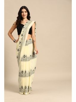 SVARCHI - Cream Pure Cotton Screen Printed Saree with Unstitched Blouse