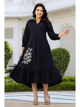 Autumnlane - Esmera Sable Embroidery Cotton Navy Blue Dress