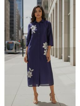 Autumnlane - Ivanka Nile Embroidery Navy Blue Dress