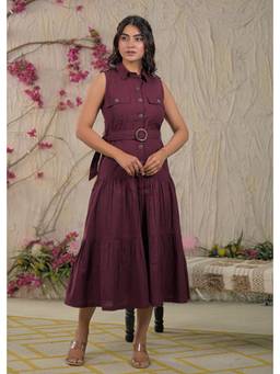 Autumnlane - Ridhika Mulberry Cotton Dress With Belt