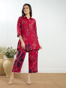 Silver Lime - Red Printed A-Line Co-Ord Set