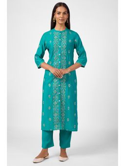 Silver Lime - A-Line Cross-Stitch Embroidery Kurta With Pant