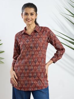 Silver Lime - Red Viscose Printed Regular Fit Shirt