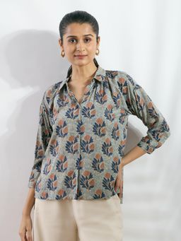 Silver Lime - Navy Blue Modal Printed Regular Fit Shirt