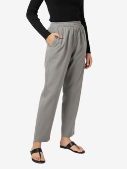 Zuri - All-Day Ease Regular Fit Pure Cotton Mid-rise Grey Pant