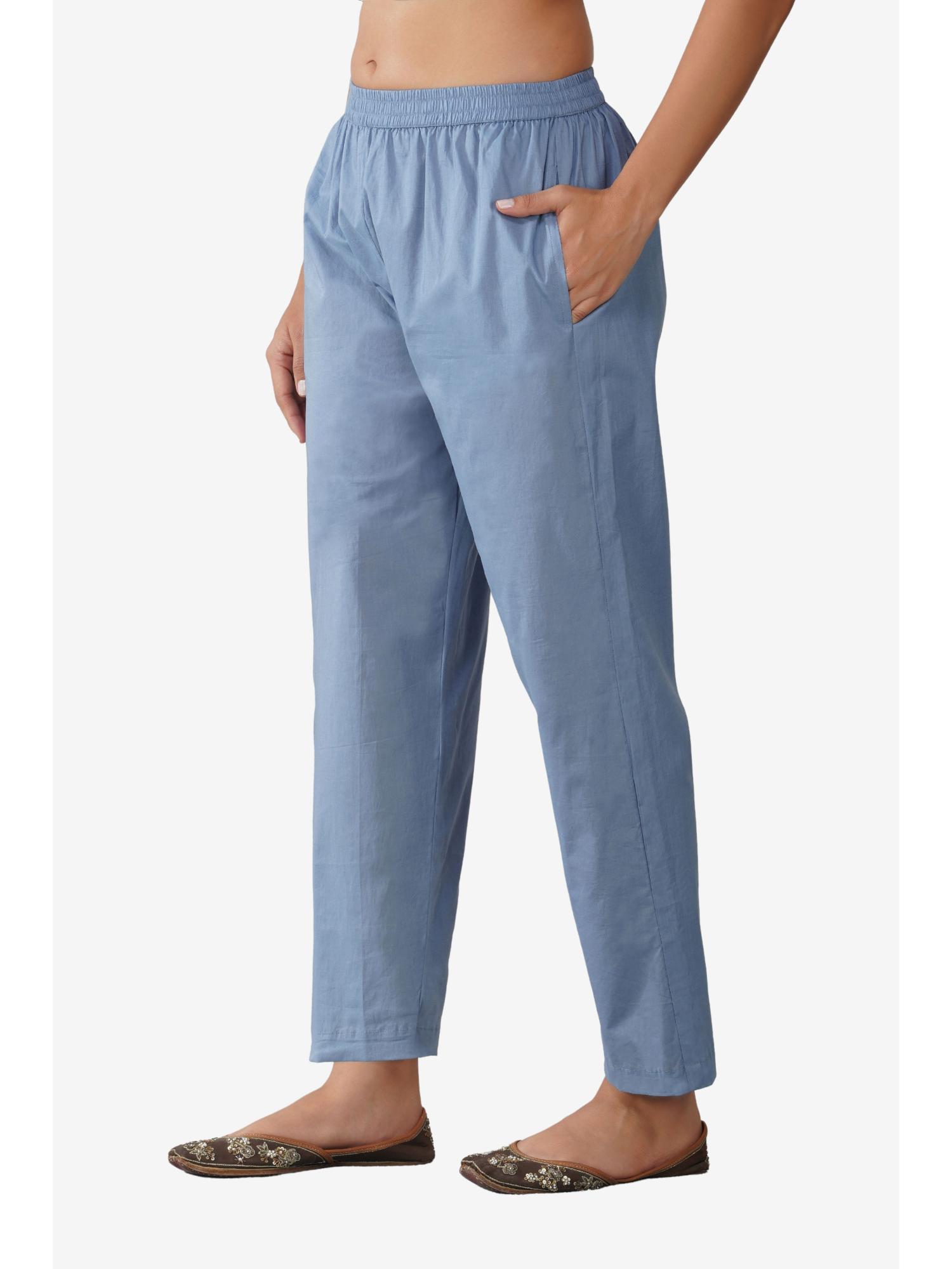 zuri All-Day Ease Regular Fit Pure Cotton Mid-rise Blue Pant-picture-21