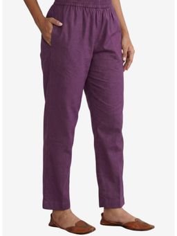 Zuri - All-Day Ease Regular Fit Pure Cotton Mid-rise Purple Pant