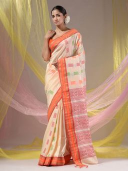CHARUKRITI - Cream Silk Matka Soft Nakshi Pallu Saree with Unstitched Blouse