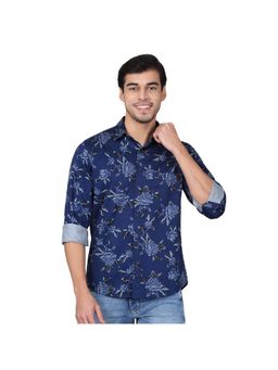 Cantabil - Men Cotton Blue Collar Neck Slim Fit Floral Shirt