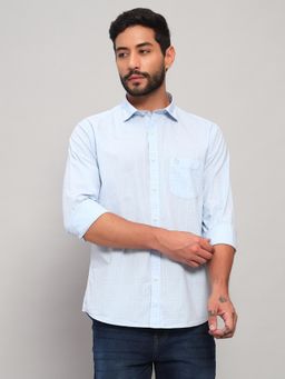 Cantabil - Men Cotton Blue Collar Neck Slim Fit Checks Shirt