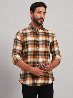 Cantabil - Men Cotton Mustard Collar Neck Slim Fit Checks Shirt