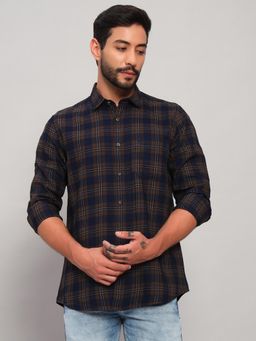 Cantabil - Men Cotton Brown Collar Neck Slim Fit Checks Shirt