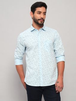 Cantabil - Men Cotton Blue Collar Neck Slim Fit Printed Shirt