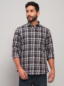 Cantabil - Men Cotton Brown Collar Neck Slim Fit Checks Shirt