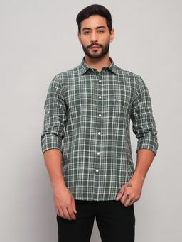 Cantabil - Men Cotton Green Collar Neck Slim Fit Checks Shirt
