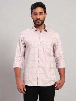 Cantabil - Men Cotton Peach Collar Neck Slim Fit Checks Shirt