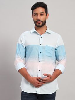 Cantabil - Men Cotton Blue Collar Neck Slim Fit Stripes Shirt