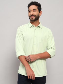 Cantabil - Men Polyester Green Collar Neck Regular Fit Solid Shirt