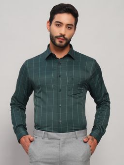 Cantabil - Men Nylon Green Collar Neck Slim Fit Checks Shirt