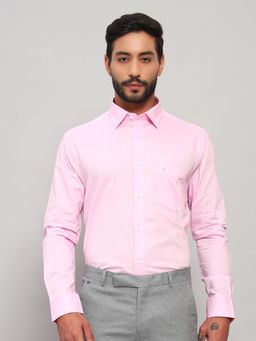 Cantabil - Men Cotton Pink Collar Neck Regular Fit Solid Shirt