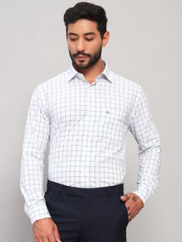 Cantabil - Men Cotton White Collar Neck Slim Fit Checks Shirt