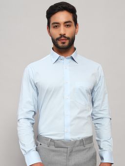 Cantabil - Men Cotton Blue Collar Neck Slim Fit Solid Shirt