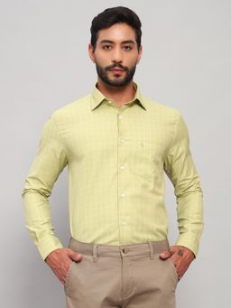 Cantabil - Men Cotton Blend Olive Collar Neck Slim Fit Checks Shirt