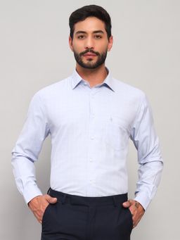 Cantabil - Men Cotton Blend Blue Collar Neck Slim Fit Checks Shirt