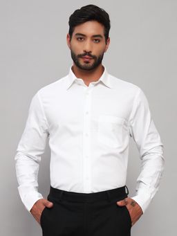 Cantabil - Men Cotton White Collar Neck Slim Fit Solid Shirt