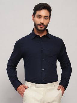 Cantabil - Men Cotton Blue Collar Neck Slim Fit Solid Shirt