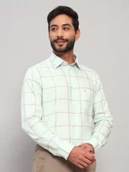 Cantabil - Men Cotton Green Collar Neck Slim Fit Checks Shirt