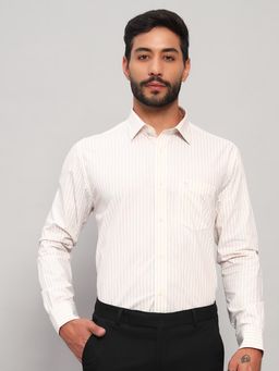 Cantabil - Men Cotton Beige Collar Neck Slim Fit Stripes Shirt
