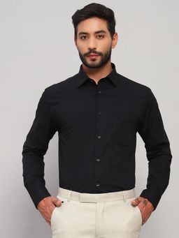 Cantabil - Men Cotton Black Collar Neck Slim Fit Solid Shirt