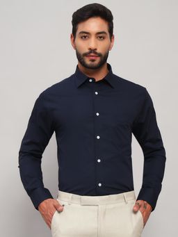 Cantabil - Men Cotton Navy Blue Collar Neck Slim Fit Solid Shirt