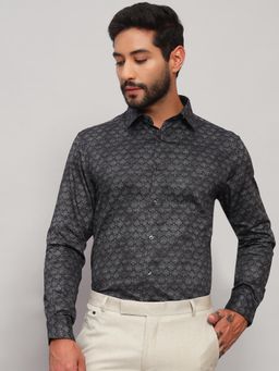 Cantabil - Men Cotton Grey Collar Neck Regular Fit Printed Shirt