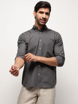 Subtract - Men Cotton Grey Collar Neck Slim Fit Solid Shirt