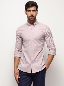 Subtract - Men Cotton Purple Collar Neck Slim Fit Solid Shirt