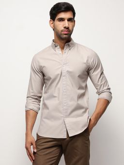 Subtract - Men Cotton Cream Collar Neck Slim Fit Solid Shirt