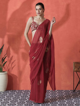 Lush Glam - Red Ready To Wear Floral Printed Georgette Saree with Unstitched Blouse