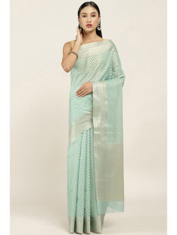 Soch - Blue Kota Silk Woven Design Saree with Unstitched