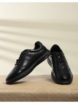 Monte Carlo - Mens Lace Up Black Solid Leather Casual Sneakers