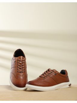 Monte Carlo - Mens Lace Up Tan Solid Leather Casual Sneakers