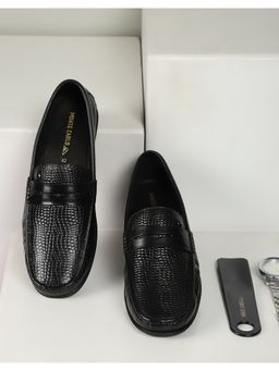 Monte Carlo - Mens Slip On Black Solid Leather Loafers