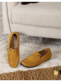 Monte Carlo - Mens Slip On Yellow Solid Leather Loafers